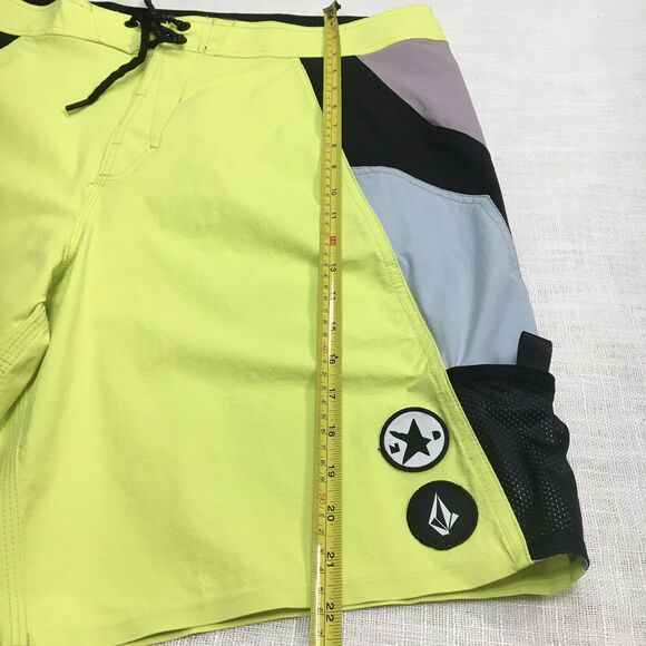 Volcom Board Shorts Men 36 Yellow Swim Trunks Noa Deane Neon Pockets Surf Beach - Picture 11 of 12